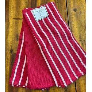 Luxe Kitchen Towels Set of 3 Red White Striped Brand New Waffle Weave Cotton